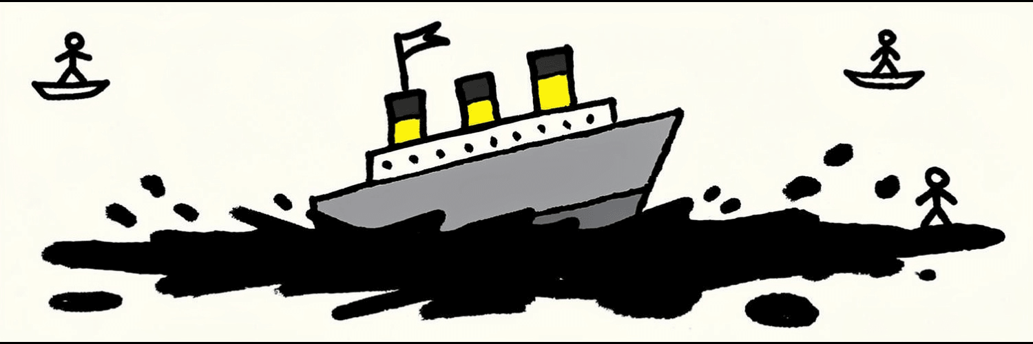 Later: the liner almost gone, only funnels and a flag above the ink